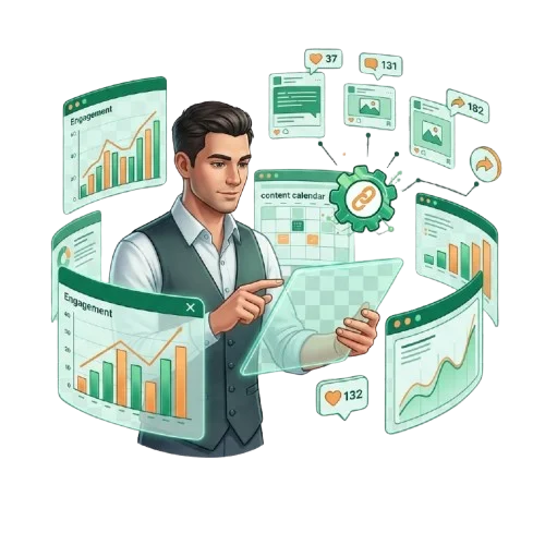The social media manager analyzes the performance of campaigns and posts.