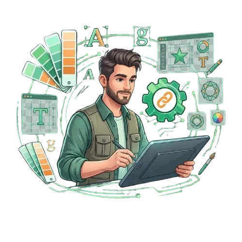 Graphic designer working on designing visual elements and brand identity
