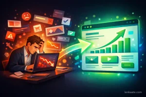 A man looks at a poorly performing landing page before optimizing it and increasing conversions.